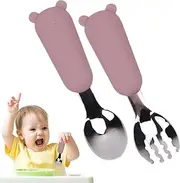 Toddler Forks and Spoons - Stainless Steel Forks and Spoons | Kids Cutlery Set with Silicone Handle, Tableware Kit, Feeding Silverware for Babies