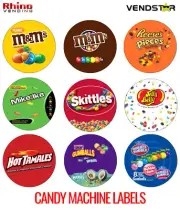 (9) CANDY VENDING MACHINE STICKERS LABELS - 2.5" x 2.5"