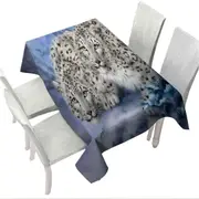 Young Explorers Snow Forest White Leopards Tablecloth
