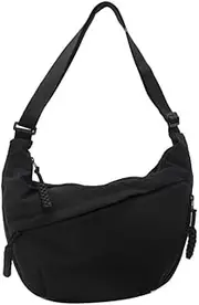 [AUPOINT] Casual Crescent Hobo Shoulder Bag, Black Canvas, Adjustable Strap