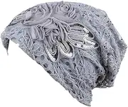 [Generic] Women Fashion Lace Sequins Hollow Out Hat Butterfly Flower Decor Breathable Chemo Cap Head Cover
