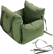 PaWz 3-In-1 Dog Car Booster Seat with 2-In-1 Leash, Detachable Car Seat with Side Pocket Belt Mashine Washable, Hand Held Shoulder Carrier, Zipped Convert to Pet Portable Travel Bed,Sofa,Car Set Green