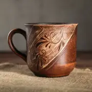 6 pcs Cup "Family" engobe red clay 0.3 l Russian tradition COFFEE MUG TEA CUP