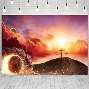 Resurrection Backdrop for Church 8x6ft Fabric Easter Religious Theme Empty Tomb Scene Photo Background for Photography Easter Sunday Party Decorations Large Banner