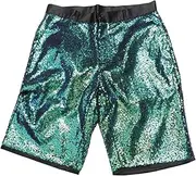 [Lars Amadeus] Sparkly Sequin Shorts for Men's Straight Leg Club Rave Party Metallic Shorts