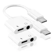 2 Pack iPhone 16 15 Headphone Adapter Splitter, 2 in 1 USB C to 3.5mm