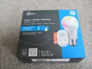 GE CYNC Smart Color Soft White Light Bulb + Smart Wire-Free Motion Sensor Bundle