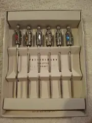 Pottery Barn Tea Picks Set Of 6 Bejeweled Gems Silver Metal Stir Sticks Swizzles