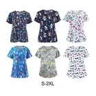 V Neckline Scrub Top with Reinforced Stitching Cute Patterns Nurse Costume