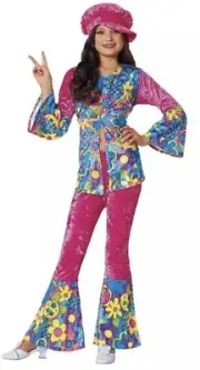 Flower Power Girl's Costume (Pink) Medium 8-10 Cap Blouse Pants