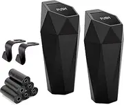 Ginsco Car Cup Holder Trash Can, Leakproof Mini Trash Can for Car, Car Garbage Can Car Accessories for Interior with Lid and 90 Bags, 2 Pack for Car and Home with 2 ABS Hooks, Black