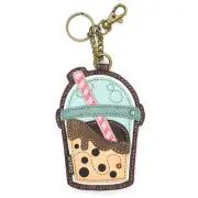 NEW CHALA BROWN TAN BOBA TEA DRINK KEY FOB COIN PURSE KEYCHAIN ZIPPERED