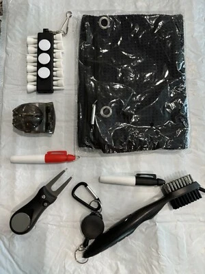 Black Microfiber Golf Towel Brush Golf Club Cleaning Ball Marker Repair Tee Set