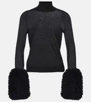 [Alaia] Alaïa Faux fur-trimmed wool turtleneck top AU 14 black