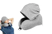 Hooded U Shaped Pillow Removable Neck Protection Memory Cotton Neck Travel Pillow-Light Gray