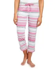 MUK LUKS S Fairisle Print Stripe Drawstring Capri Sleep Pants NWT $40