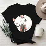 FOAO888現貨CARTOON CUTE HAMSTER卡通可愛倉鼠寶寶圓領女生大尺碼圓領黑色T恤女INS