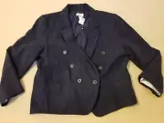 Womens New Ann Taylor Linen Jacket Blazer 14 Navy Blue
