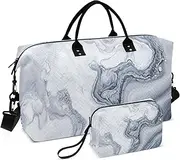 [ZRYSMY] Abstract Ink White Grey Duffel Bag for Traveling, Travel Bag Gym Bag, with Multiple Interior Pockets Shoulder Weekender Bag for Women Men with Toiletry Bag 20.5L x 1.9W x 13.8H, Multi-Colored