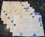 6 Set Nautical Theme PLACEMATS Woven w/ Embroidered Sail ship 19”x13”