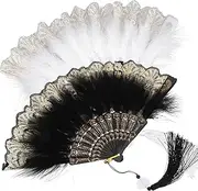 Alipis 2Pcs Plume Folding Handheld Fans Wedding Party Accessory Elegant Retro Design for Dancing and Photography Present for Brides and Friends