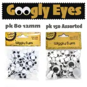 80/150PK Assorted 10/12/24mm BLACK WHITE WIGGLY EYES Joggle Googly Eye Craft DIY