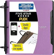 Five Star Flex Refillable Notebook + Study App, College Ruled Paper, 1-1/2 Inch TechLock Rings, Pockets, Tabs and Dividers, 300 Sheet Capacity, Purple (29324AB6)