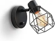 Lightess Industrial Wall Lights with Switch Dimmable Wall Lights E27 Black Wall Light, Vintage Cage Wall Lamp Metal Wall Sconce Indoor Wall Light for Bedroom, Living Room, Hallway