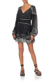 BUTTON THROUGH DRESS WITH BAND MIDNIGHT PEARL