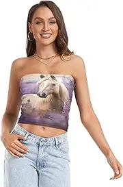[RPLIFE] Horse Lavender Field Purple Women's Tube Top Sheer Tube Tops, Women Strapless Top, Summer Clothing (S)