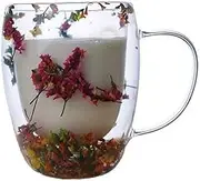 Dried Flower Coffee Mug,Double Wall Clear Glass Coffee Mugs,350ml Floral Fusion Double Wall Glass Cups with Handle,Flower Coffee Mug Cup for Coffee Tea Milk,Christmas Parties Favors for Friends
