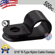 500 PCS PACK 5/16" Inch R-Type CABLE CLAMPS NYLON BLACK HOSE WIRE ELECTRICAL UV