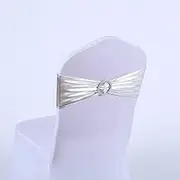 Bows Sash, Chair Cover Bows,Chair Decorations, 50pcs/Lot Metallic Gold Chair Sashes Wedding Chair Decoration Spandex Chair Cover Band with Round Buckle for Party Decor (Color : Silver)