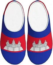 [EdWal] Cambodia Flag print Winter Warm Slippers Indoor Anti-skid Plush Slippers Relaxing at Home for Women Men