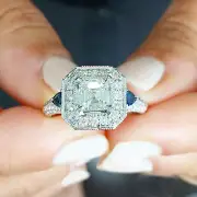 14k White Gold Asscher Cut Diamond Engagement Bridal Natural Halo Ring 1.75ct