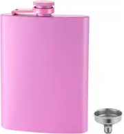 Hip Flask Matte Pink 8 Oz with Funnel Stainless Steel for Liquor Leakproof