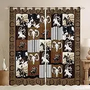 Feelyou Western Curtains for Bedroom(2 Panels, 42 x 63 Inch) Kids Cowboy Print 30%-50% Blackout Curtains Cow Skull Darkening Drapes Southwestern Plaid Grid Brown Texas Star Pattern Window Treatments