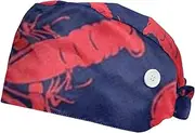 [WOSHJIUK] Working Hat 2 Pack Scrub Caps for Women,Lobster Seamless sea,Tie Back Cap Adjustable Scrub Hat
