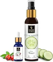 Good Vibes Radiant Glow Face Serum - Rose Hip (10 ml) and Good Vibes Toner - Cucumber (120 ml) Combo