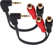 tunghey 2Pack Right Angle 3.5mm to 2RCA Adapter Cable, Gold Plated 90 Degree Right-Angled 1/8" TRS Stereo Male to Dual RCA Female Y Splitter Adapter Cable 0.2M