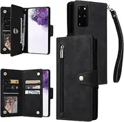 YocoverTech for Samsung S20 Ultra Case,for Galaxy S20 Ultra 5G Wallet Case[6 Card Slots and 1 Zipper Coin Pocket] PU Leather Stand Flip Cover with Wrist Strap[6.9 inch]-Black