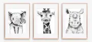 Set of 3 x A4 Nursery/home/baby Wall Prints Monochrome Animals Gift BOY GIRL