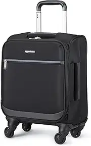 [Amazon Basics] Luggage, 46cm Small Carry-On Softside Suitcase With Wheels, With Four 360-Degree Multi-directional Spinner Wheels, Expandable Space, Zippered Pocket and Straps, Telescopic Handle, Black