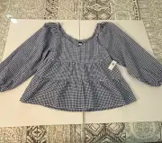 OLD NAVY Blue Gingham Tiered Seersucker Long-Sleeve Swing Top Size M New w/Tags