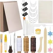 Skybooly 47 Pcs Bookbinding Kit Book Making Supplies Book Binding Tools with 12.36 x 9.88 Inch Chipboard Book Binder Board Large Eye Needles Awl Waxed Thread and Other Accessories for DIY Bookbinding