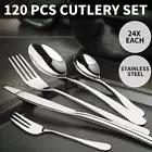 Cutlery Set Stainless Steel Knife Fork Spoon Kitchen Tableware Set Silver 120PCS