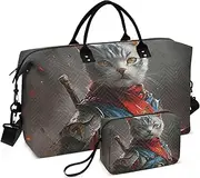 [ZRYSMY] Duffel Bag for Traveling, Cat Sword Samurai Travel Bag Gym Bag, with Multiple Interior Pockets Shoulder Weekender Bag for Women Men with Toiletry Bag 20.5L x 1.9W x 13.8H, Multi-Colored, one