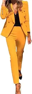 [Generic] Women's Solid Color Casual Double Breasted Suit Slim Fit Pocket Pencil Pants Women's Office Two-Piece Set