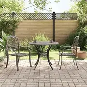 3 Piece Bistro Set - Bronze Cast Aluminium Outdoor Patio Table and Chairs for Balcony, Garden, Porch, Lawn, Small Set Furniture, and Front Deck
