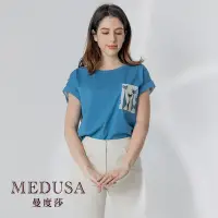 在飛比找Yahoo奇摩購物中心優惠-現貨【MEDUSA 曼度莎】後雪紡拼接 藍色貓咪T恤（M-X